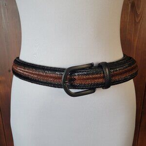 Torino Belt Leather Weave Braid Men 47 Inch Black-Tone Buckle USA Made Stretch